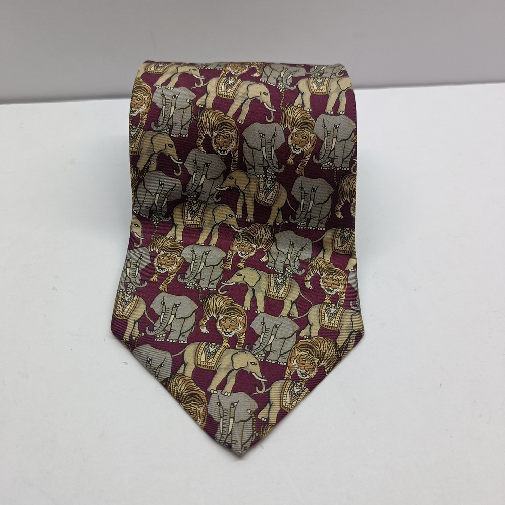 Bert Pulitzer Men's Tie Safari/Animal Print 100% Silk 56in Made In USA